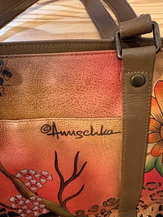 Anuschka Hand-Painted Floral Leather Tote Bag in Multicolor EUC - Picture 2 of 10